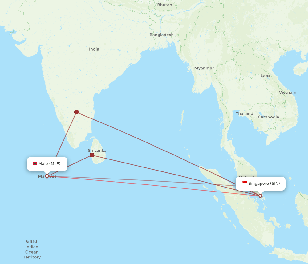 MLE to SIN flights and routes map