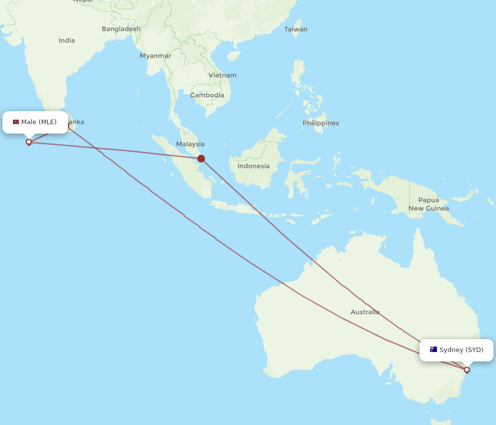 MLE to SYD flights and routes map