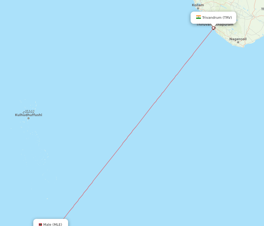 MLE to TRV flights and routes map