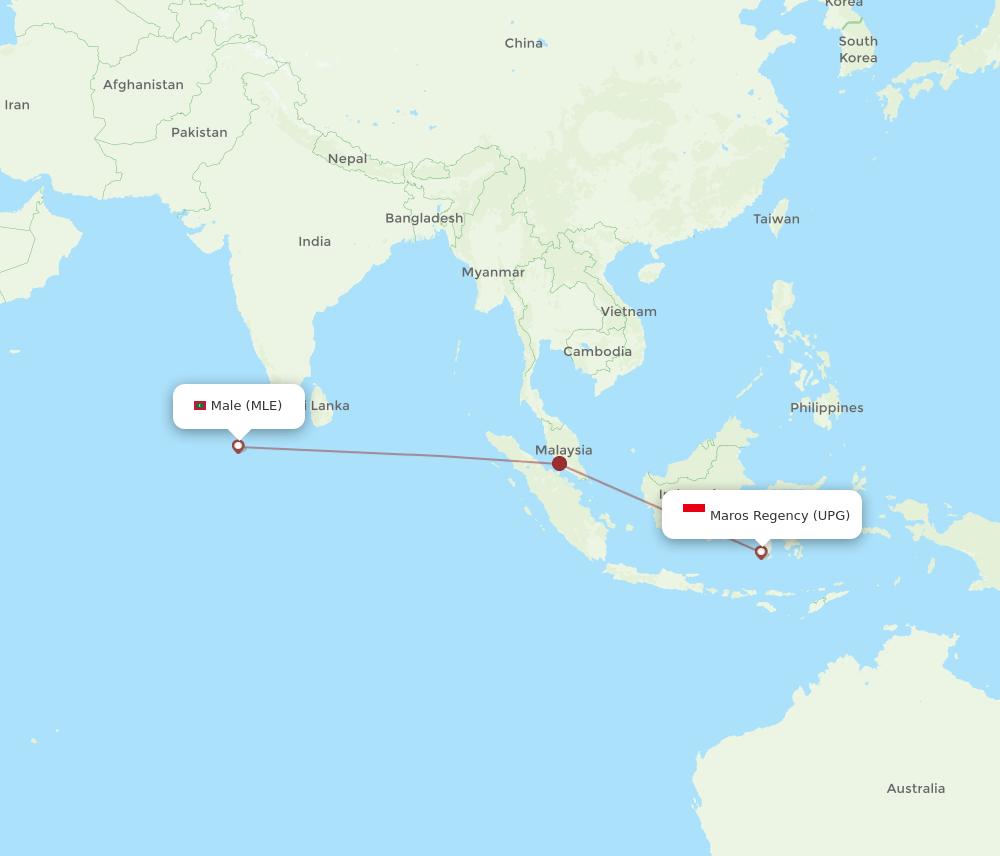 MLE to UPG flights and routes map