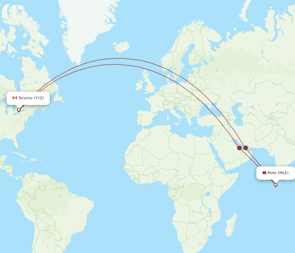 MLE to YYZ flights and routes map
