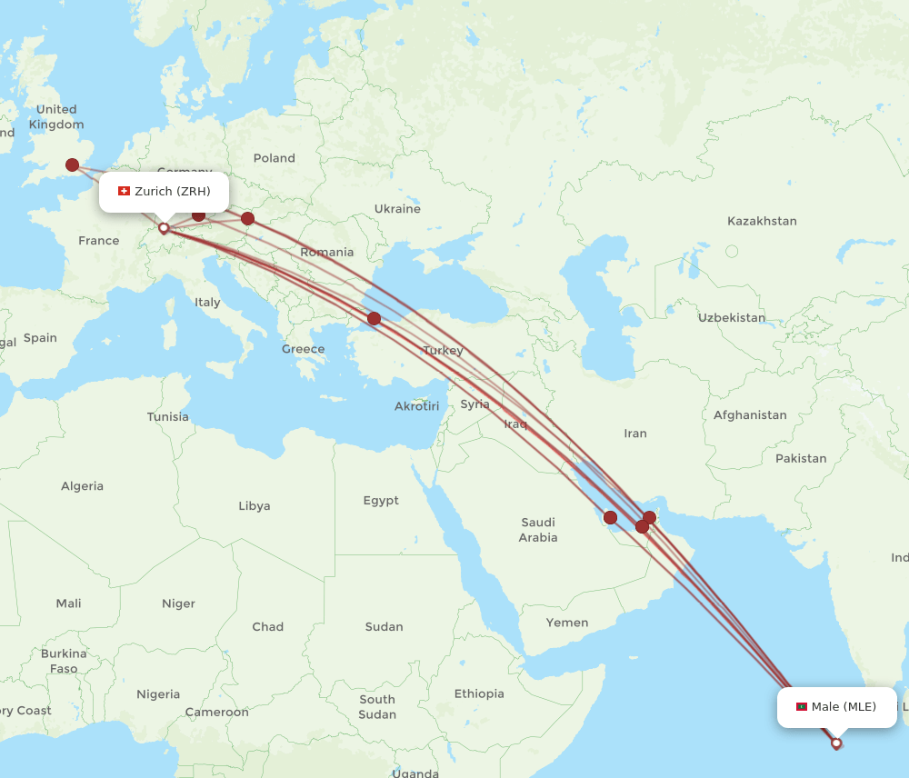 MLE-ZRH flight routes