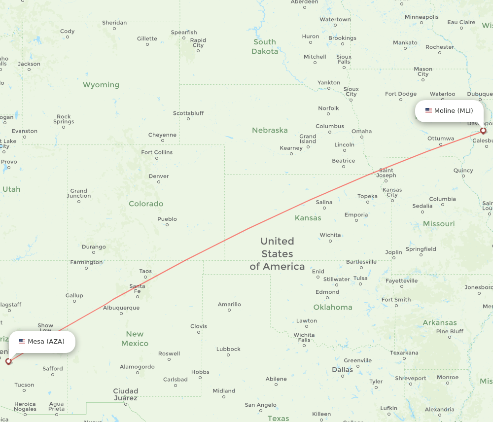 Moline - Mesa route map and flight paths