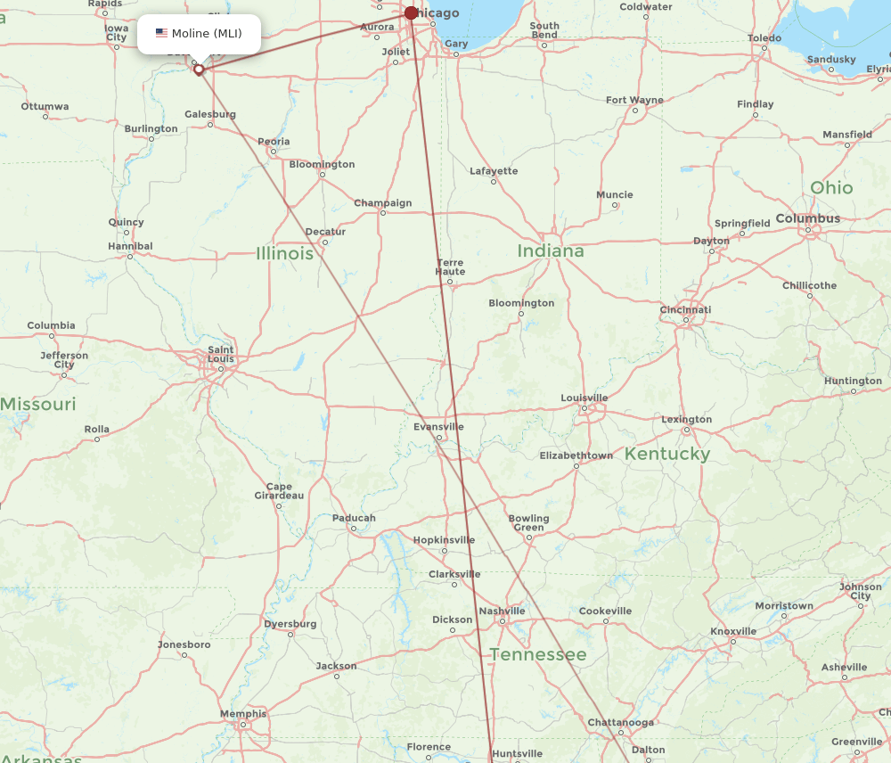 MLI to BHM flights and routes map
