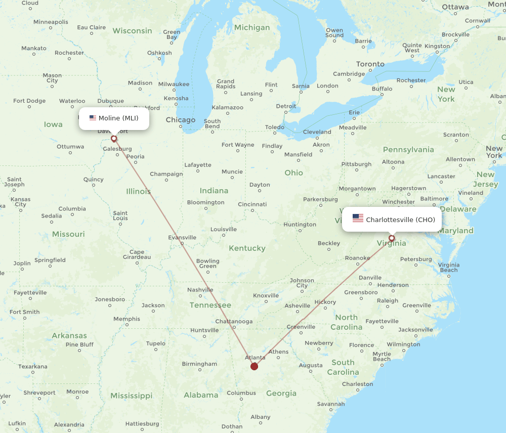 MLI-CHO flight routes
