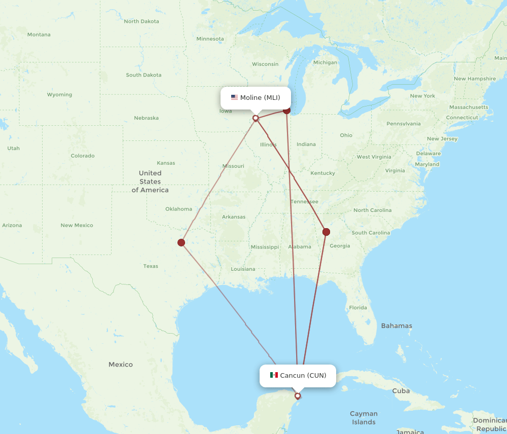 MLI-CUN flight routes