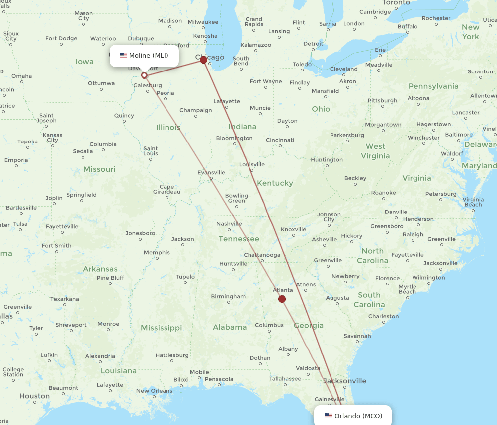MLI-MCO flight routes