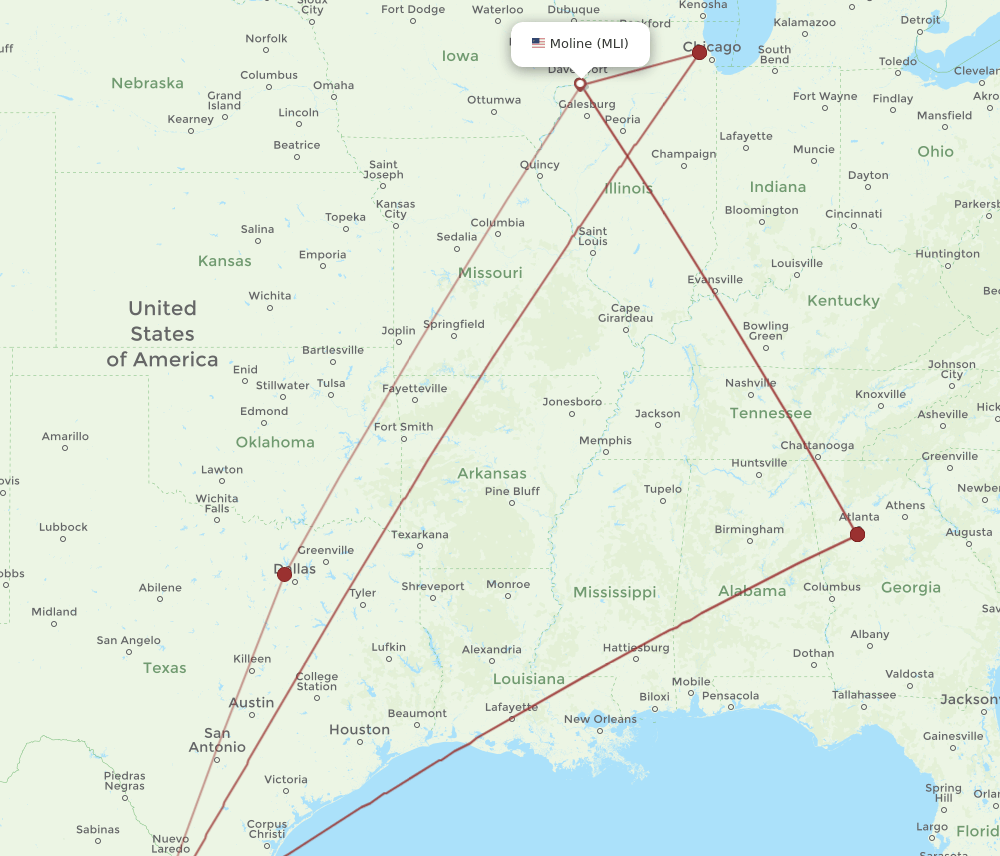 MLI-MTY flight routes
