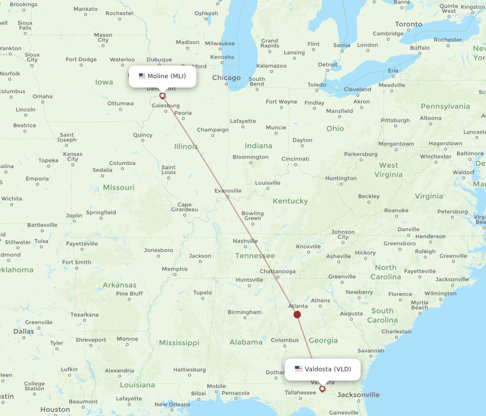 MLI-VLD flight routes