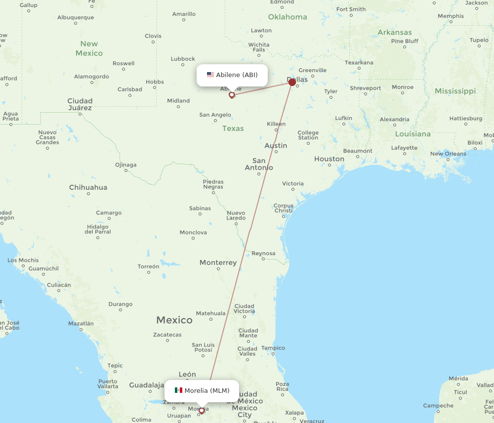 MLM to ABI flights and routes map