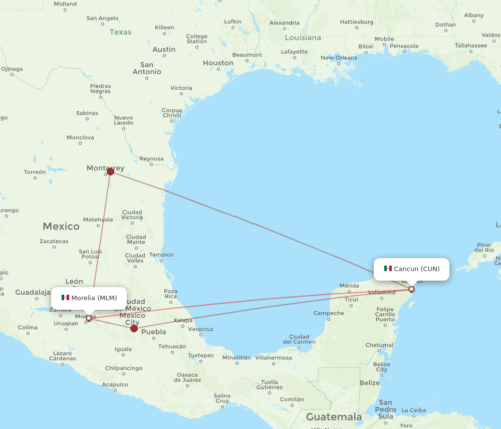 MLM to CUN flights and routes map