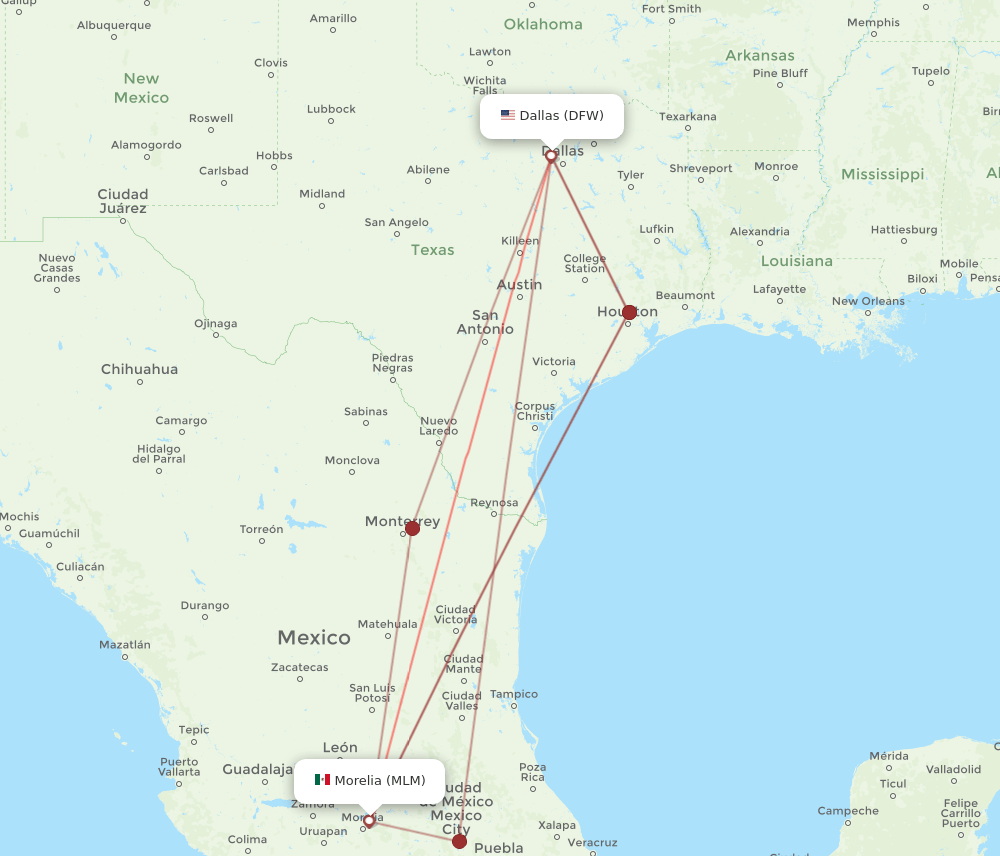 MLM-DFW flight routes