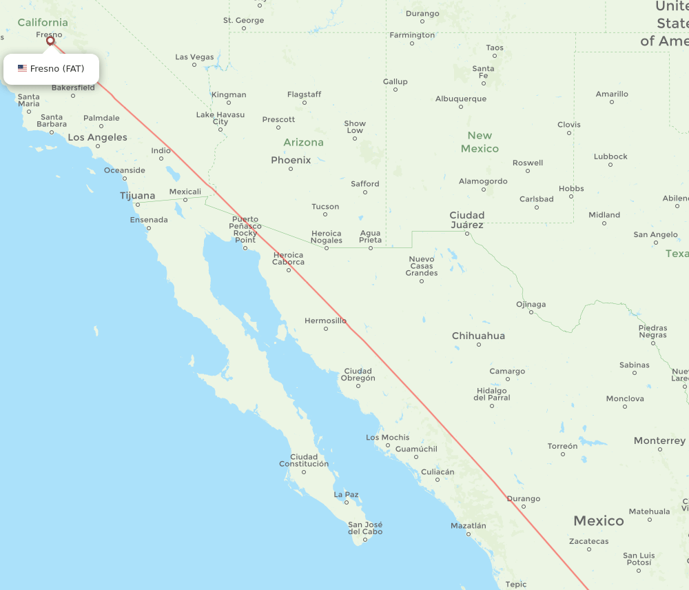 Morelia - Fresno route map and flight paths