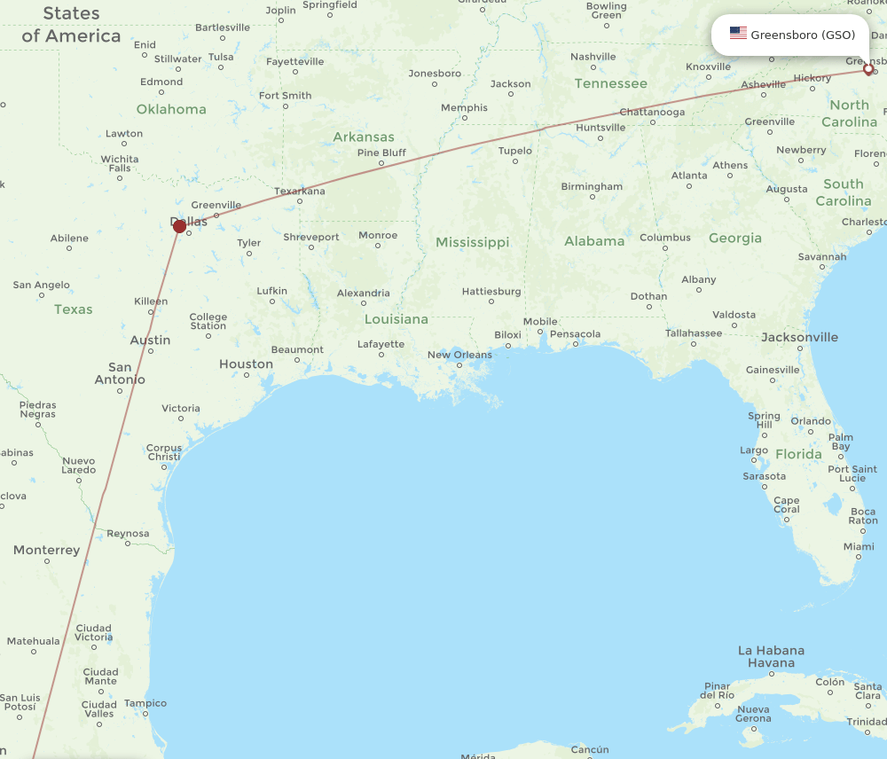 MLM to GSO flights and routes map