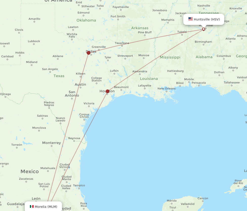MLM-HSV flight routes