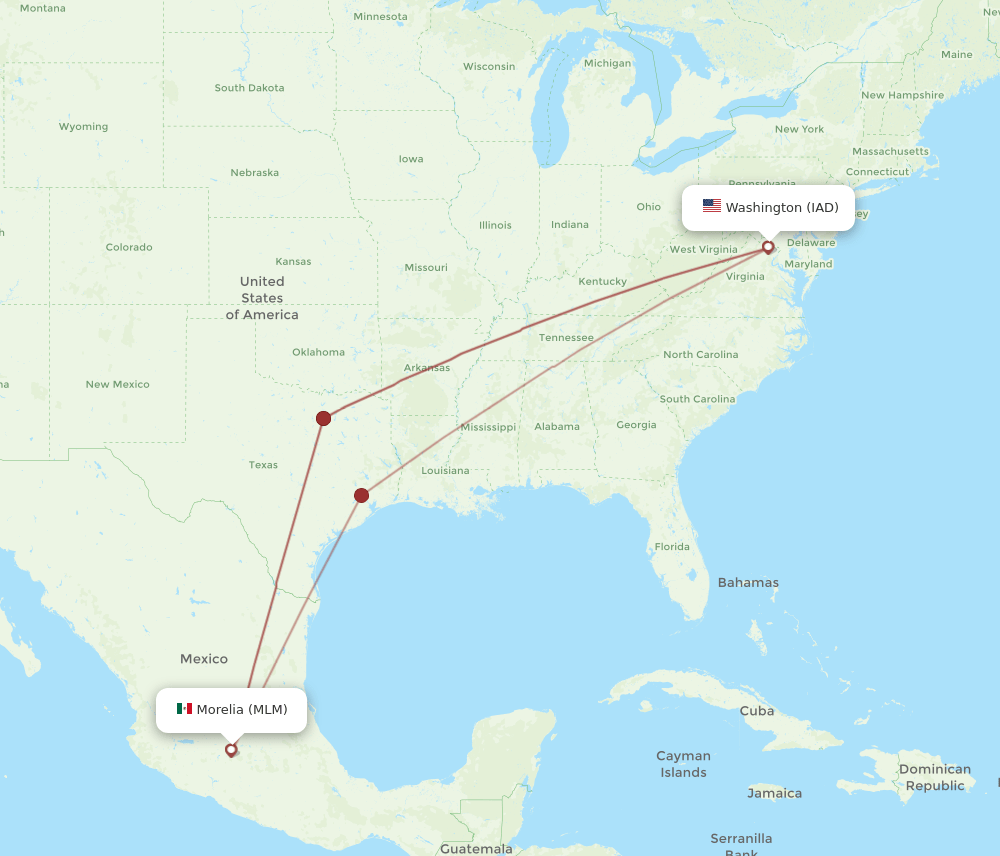MLM-IAD flight routes