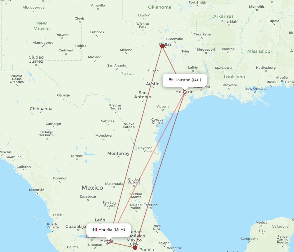 MLM to IAH flights and routes map