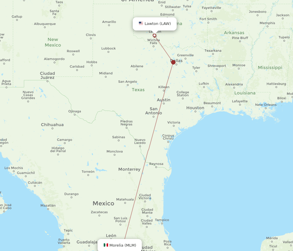 MLM to LAW flights and routes map