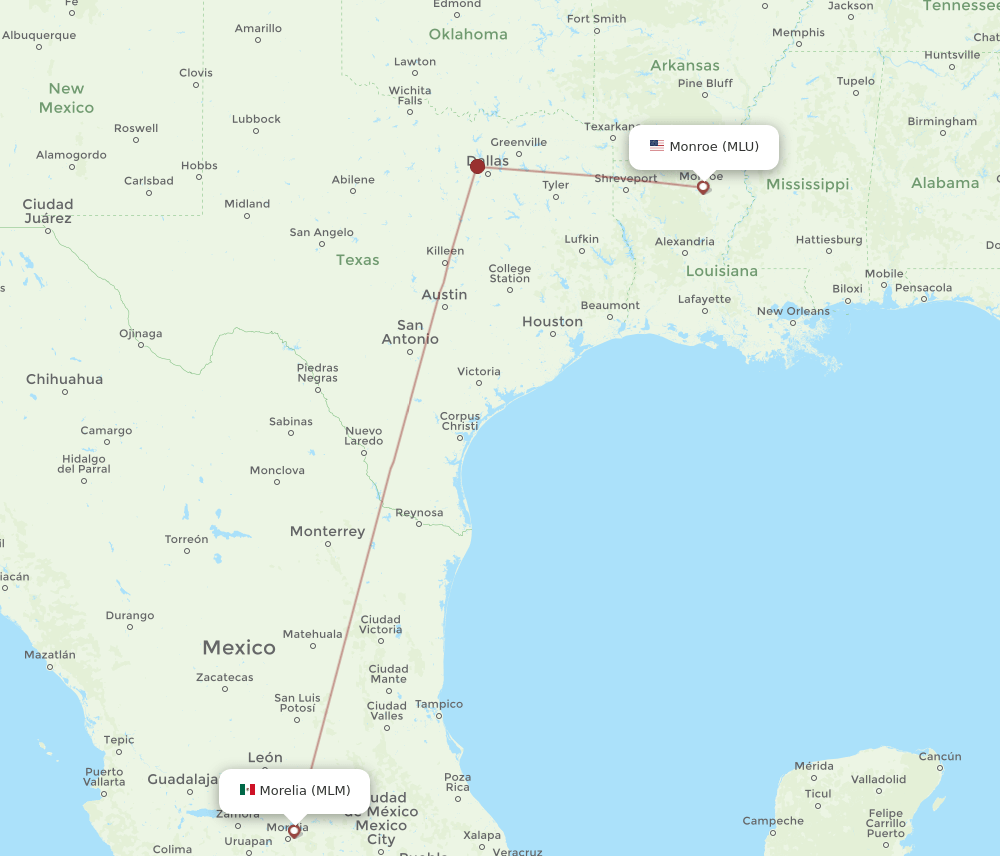 MLM-MLU flight routes