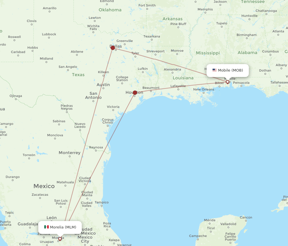 MLM to MOB flights and routes map
