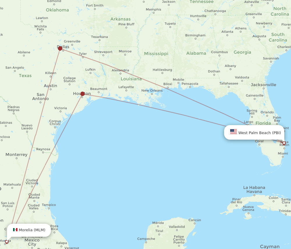 MLM-PBI flight routes