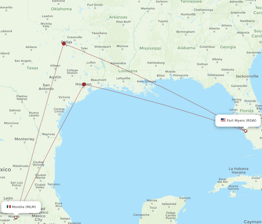 MLM to RSW flights and routes map