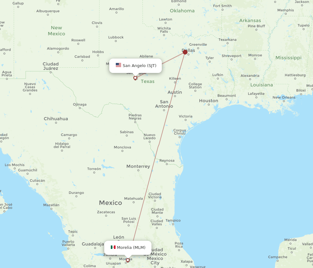 MLM to SJT flights and routes map