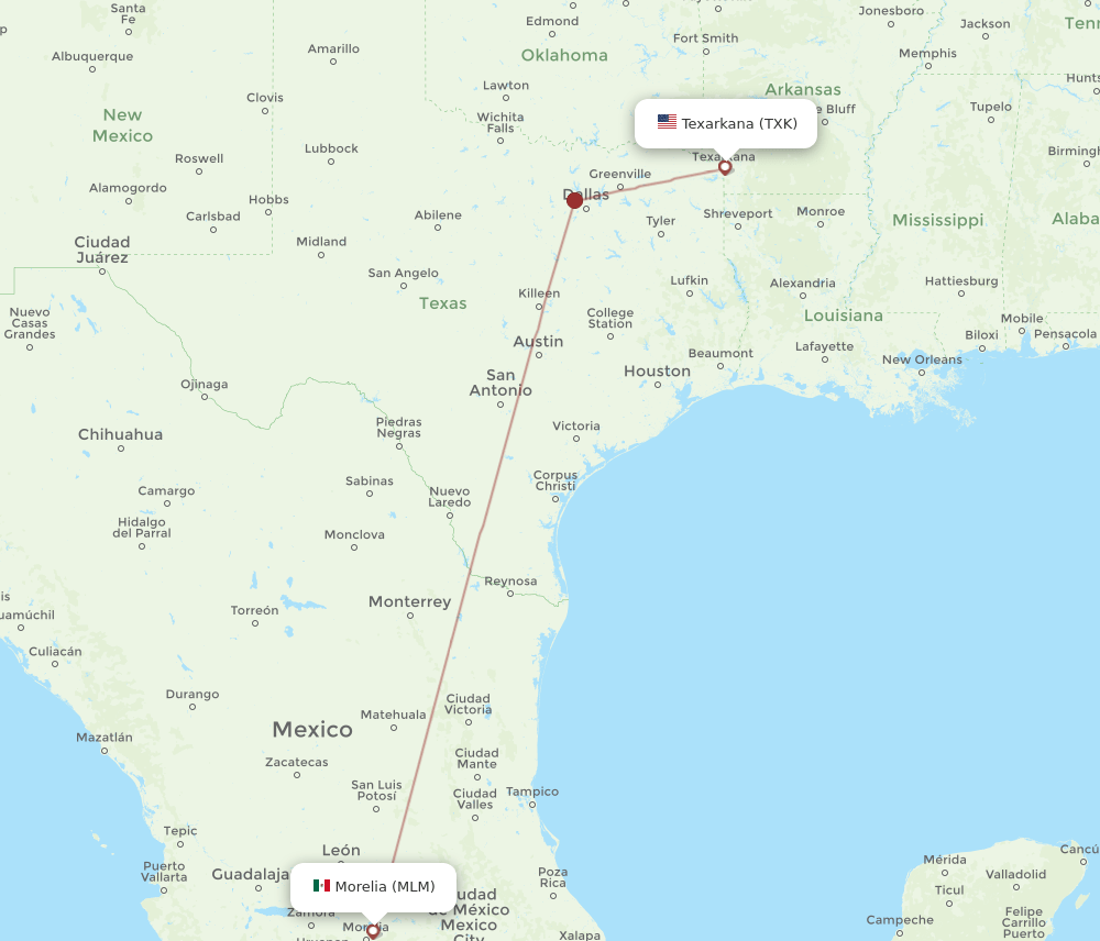 MLM-TXK flight routes