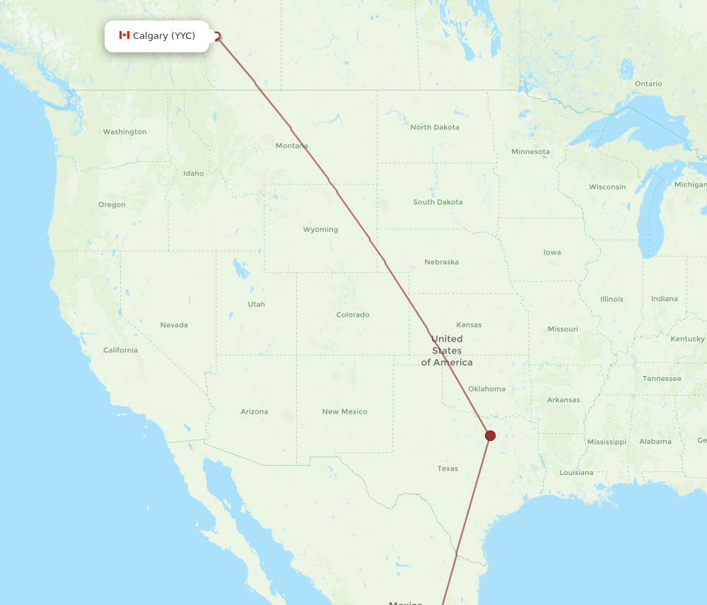 Calgary - Morelia route map and flight paths