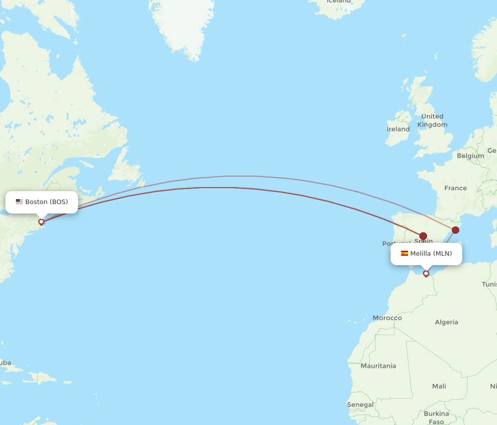 MLN-BOS flight routes