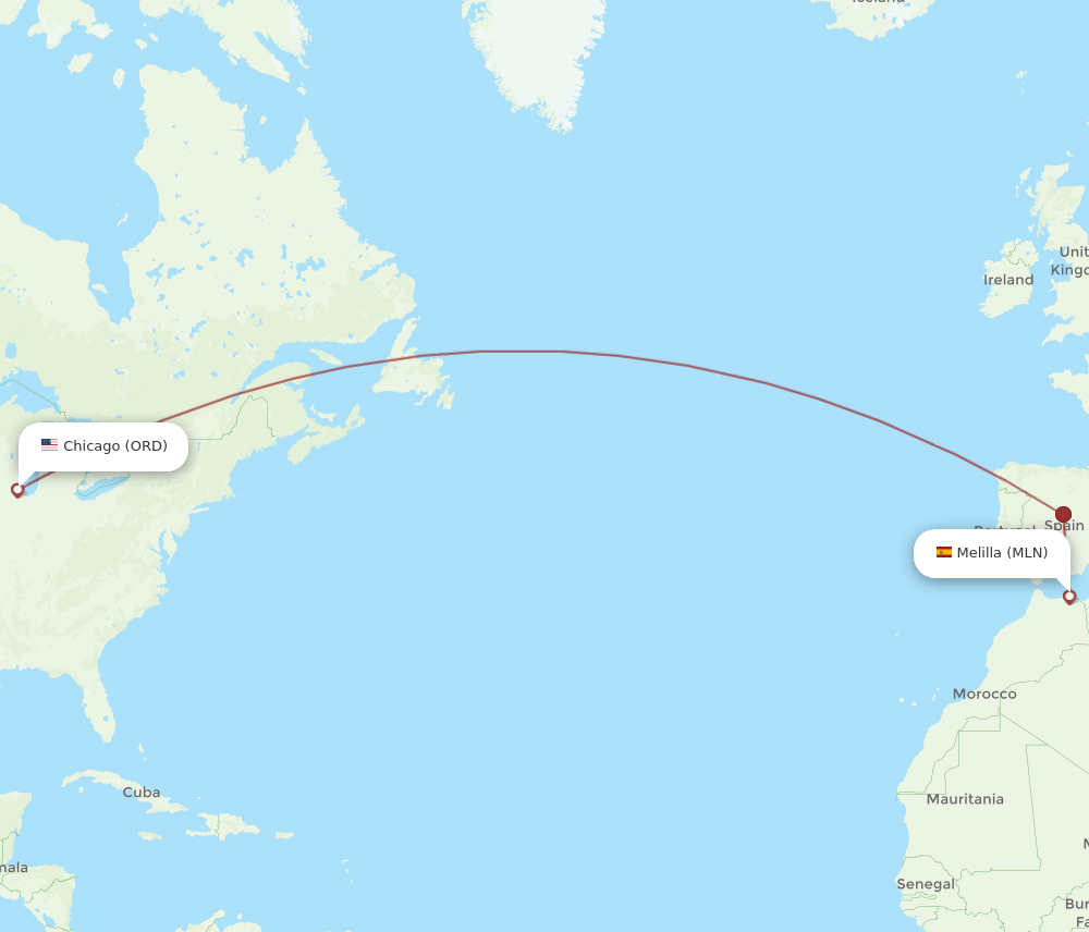 MLN-ORD flight routes