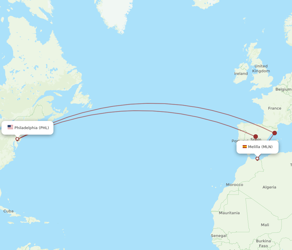 MLN-PHL flight routes