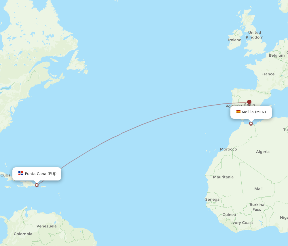 MLN-PUJ flight routes