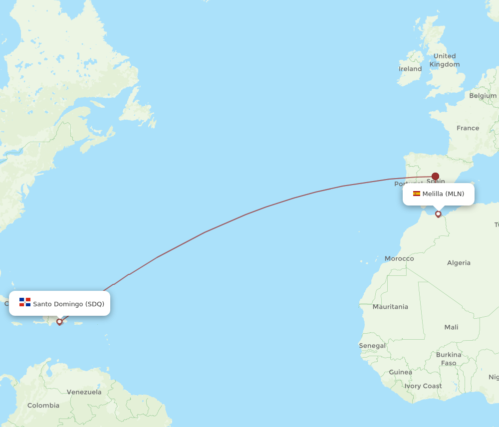 MLN-SDQ flight routes