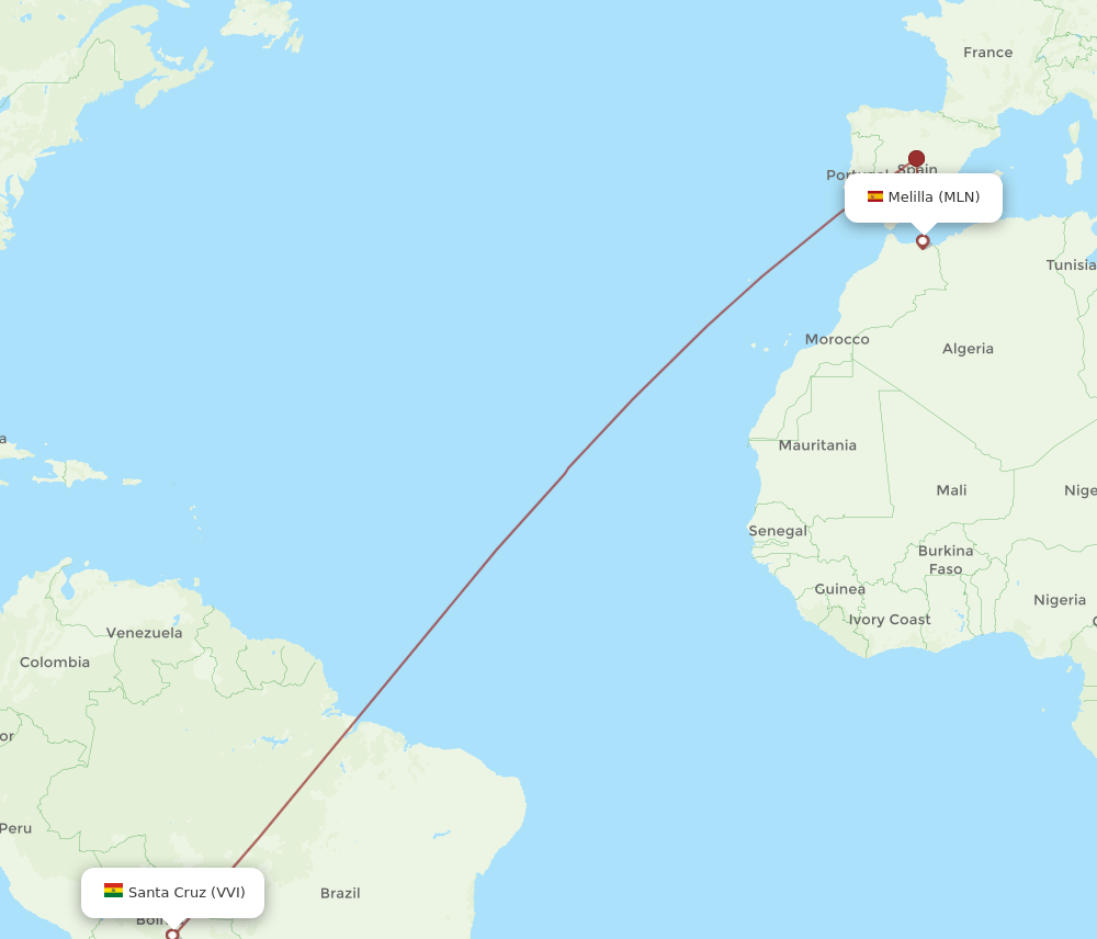 MLN to VVI flights and routes map