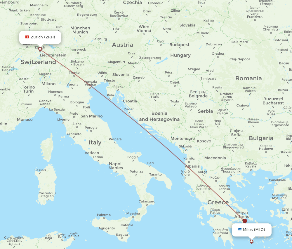 Zurich - Milos route map and flight paths