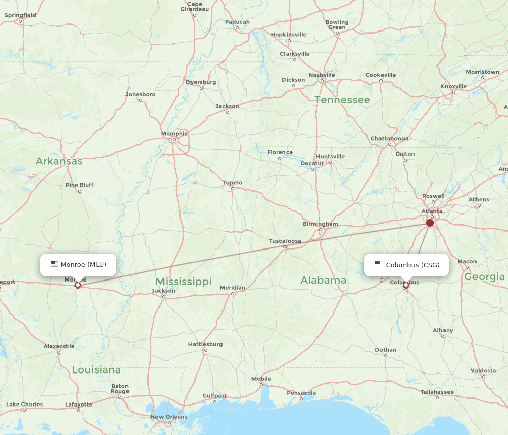 MLU to CSG flights and routes map