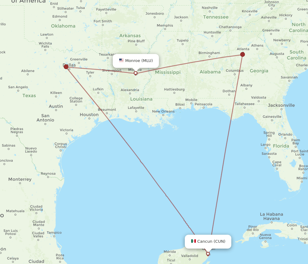 MLU-CUN flight routes
