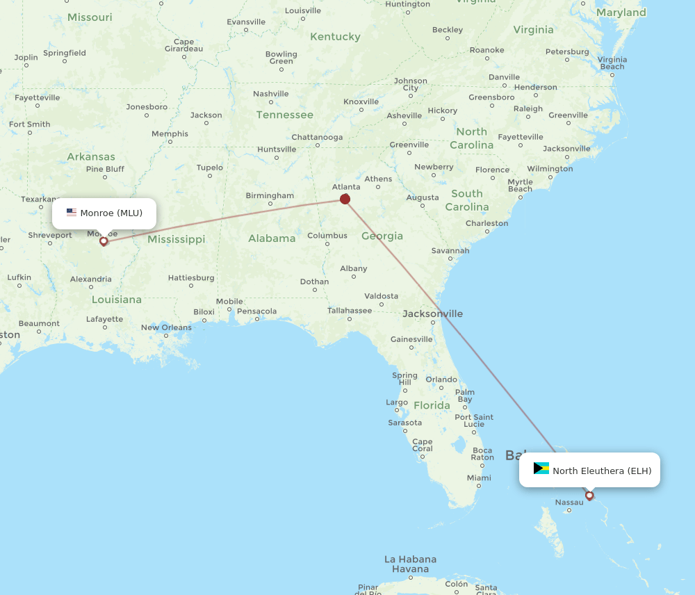 MLU to ELH flights and routes map