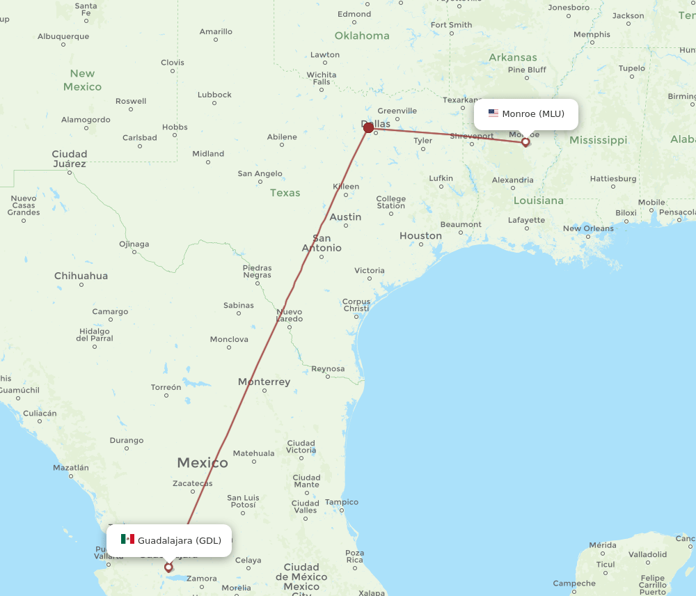 MLU-GDL flight routes