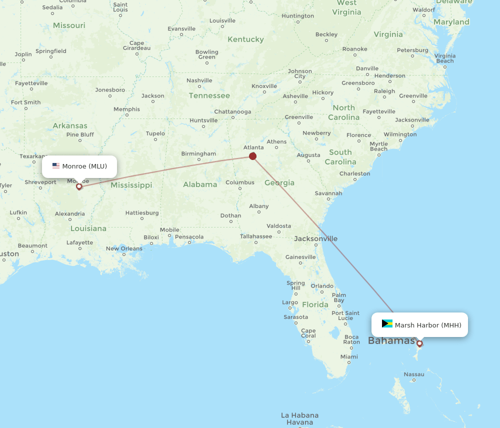 MLU to MHH flights and routes map