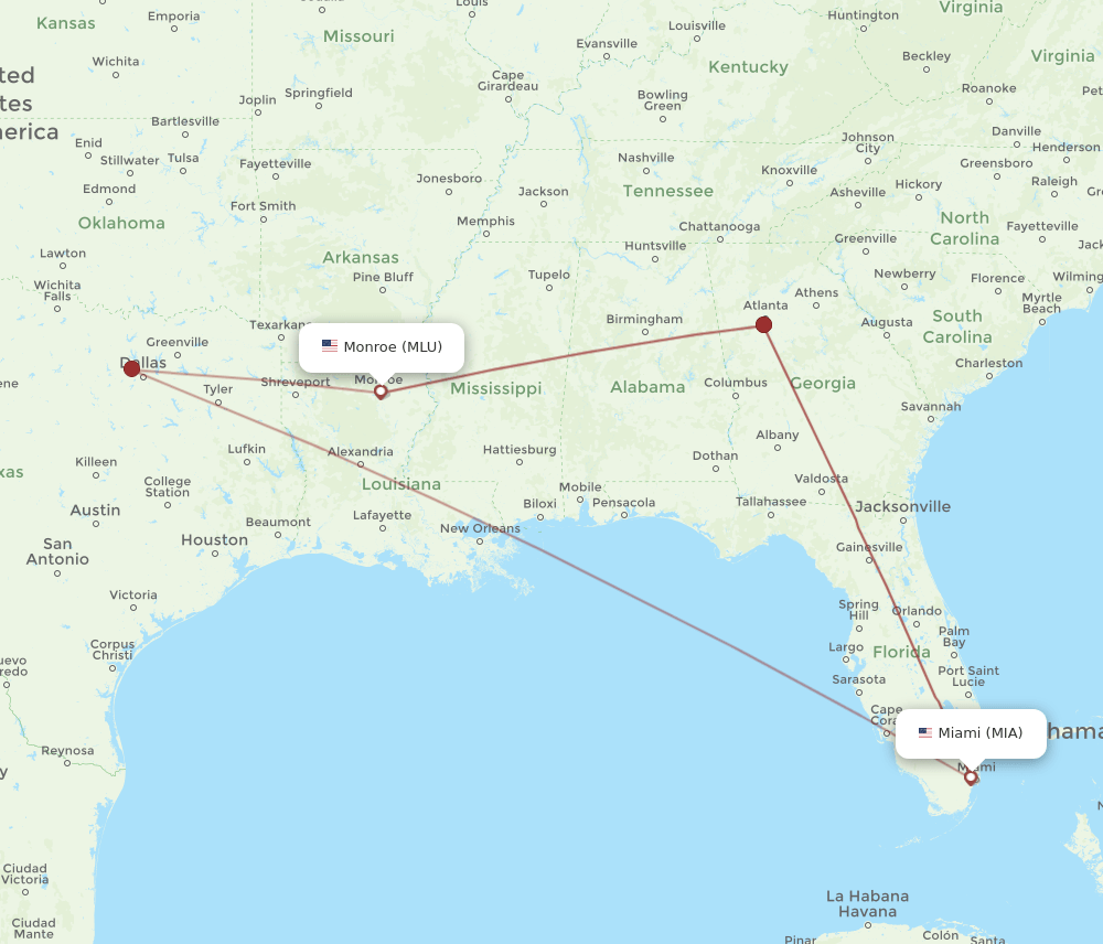 MLU-MIA flight routes
