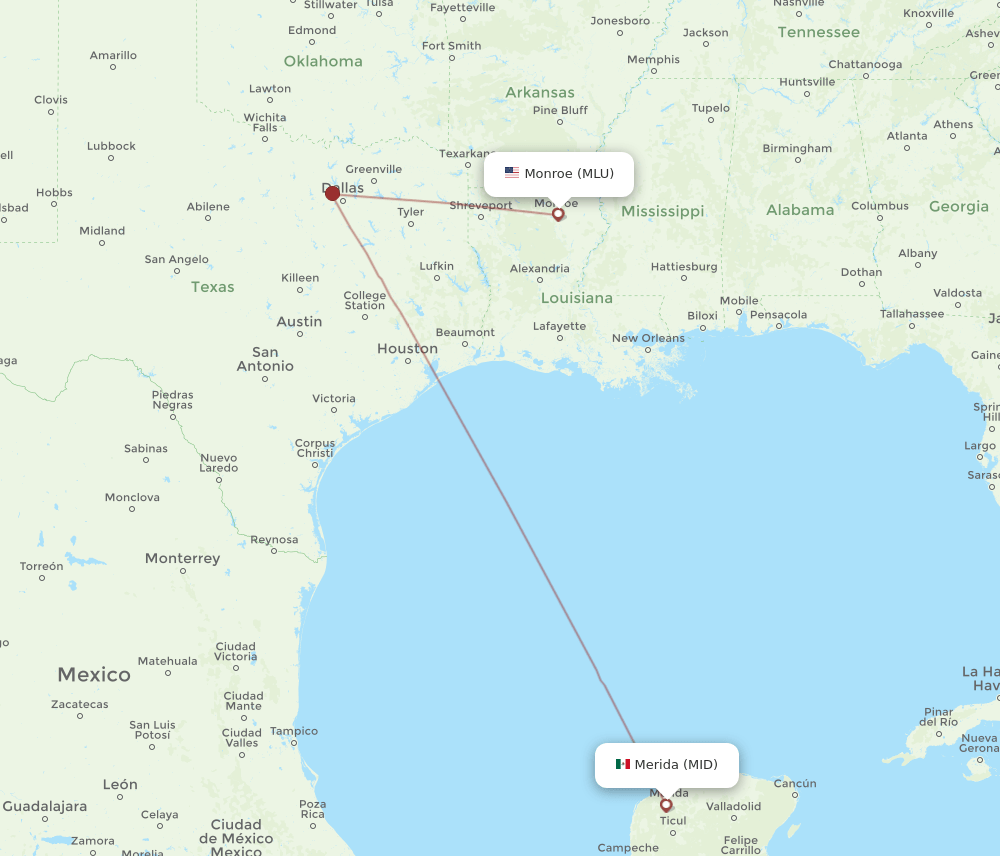 MLU-MID flight routes