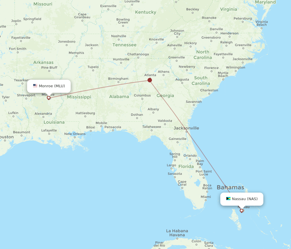 MLU to NAS flights and routes map