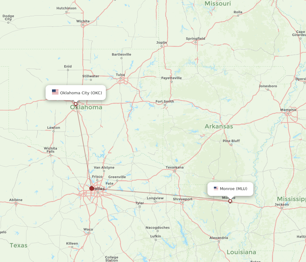 MLU-OKC flight routes