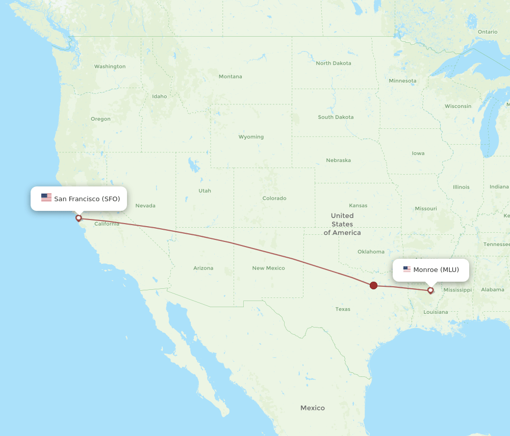 MLU to SFO flights and routes map