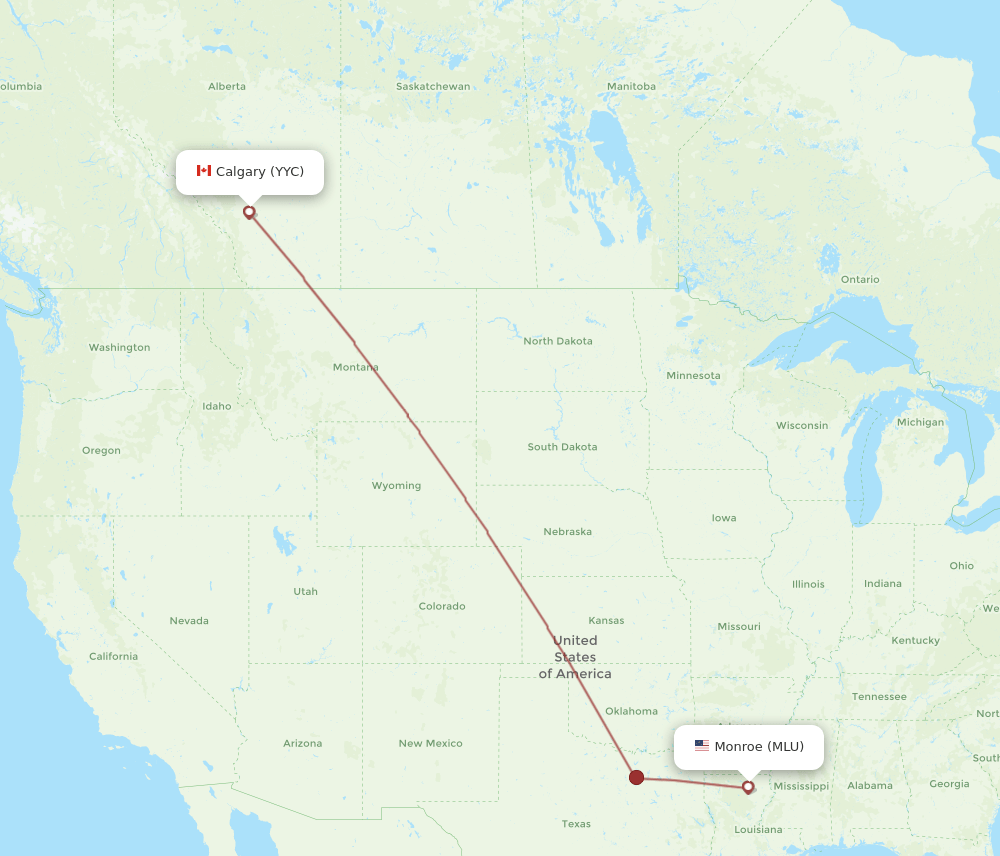 YYC to MLU flights and routes map
