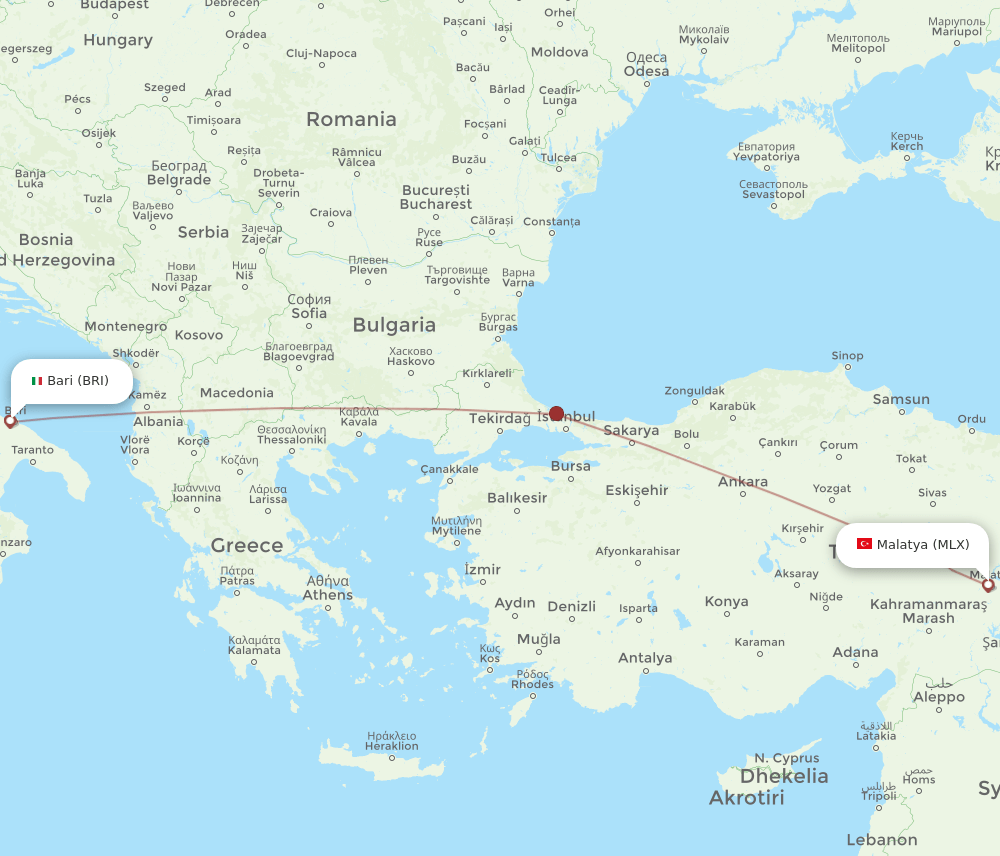 BRI to MLX flights and routes map