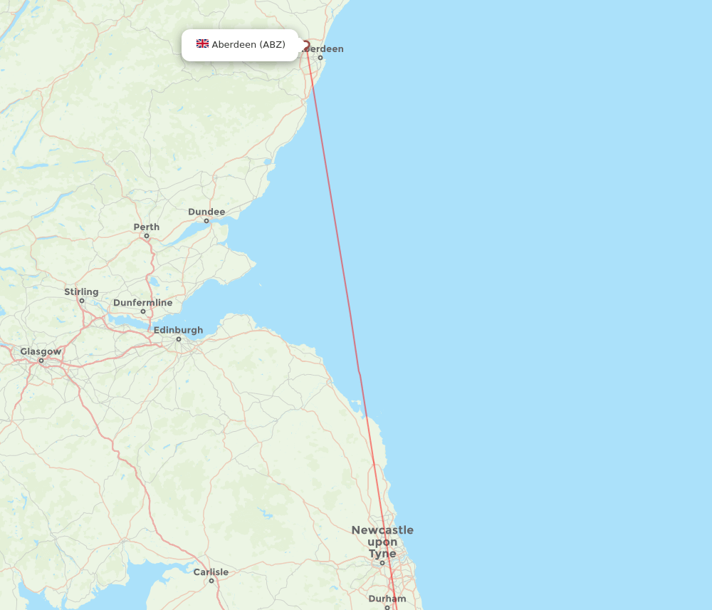 Durham Tees Valley - Aberdeen route map and flight paths