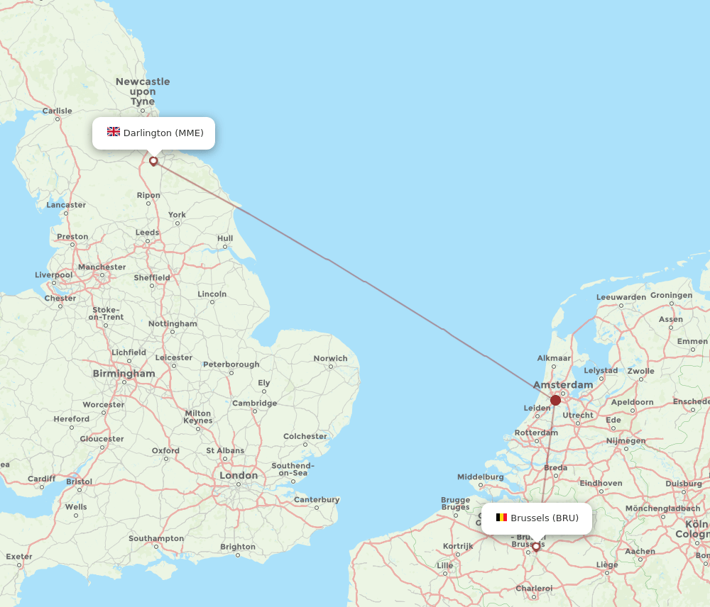 MME to BRU flights and routes map